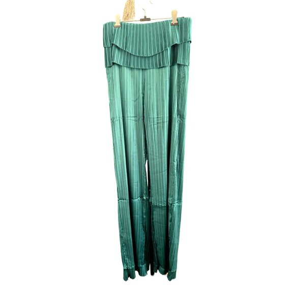 NWT Andrea Iyamah Linea Womens‎ Pleated Wide Leg Peplum Dressy Pants Teal M - Picture 9 of 11